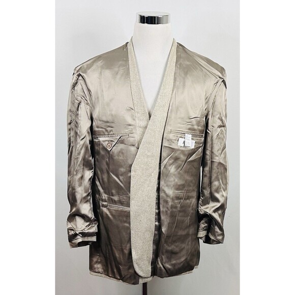 RBM 46R Sport Coat 100% Silk Beige Knit Two Button Fully Lined Vented - Picture 7 of 8